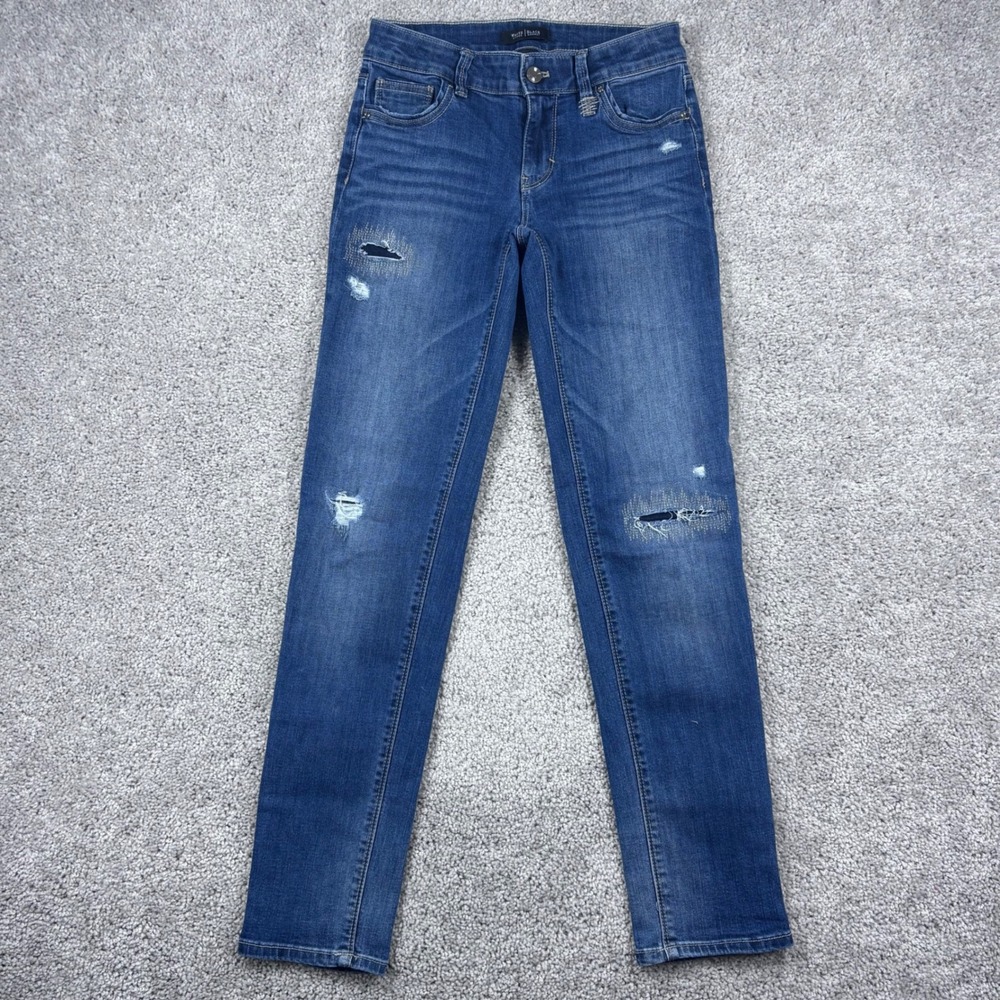White House Black Market Straight Crop Jeans 00 Medium Wash Distressed Blue Low